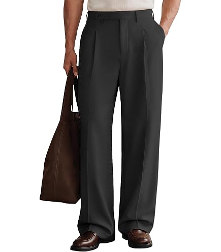 SHENHE Men's Wide Leg Pleated Zipper Fly Baggy Casual Business