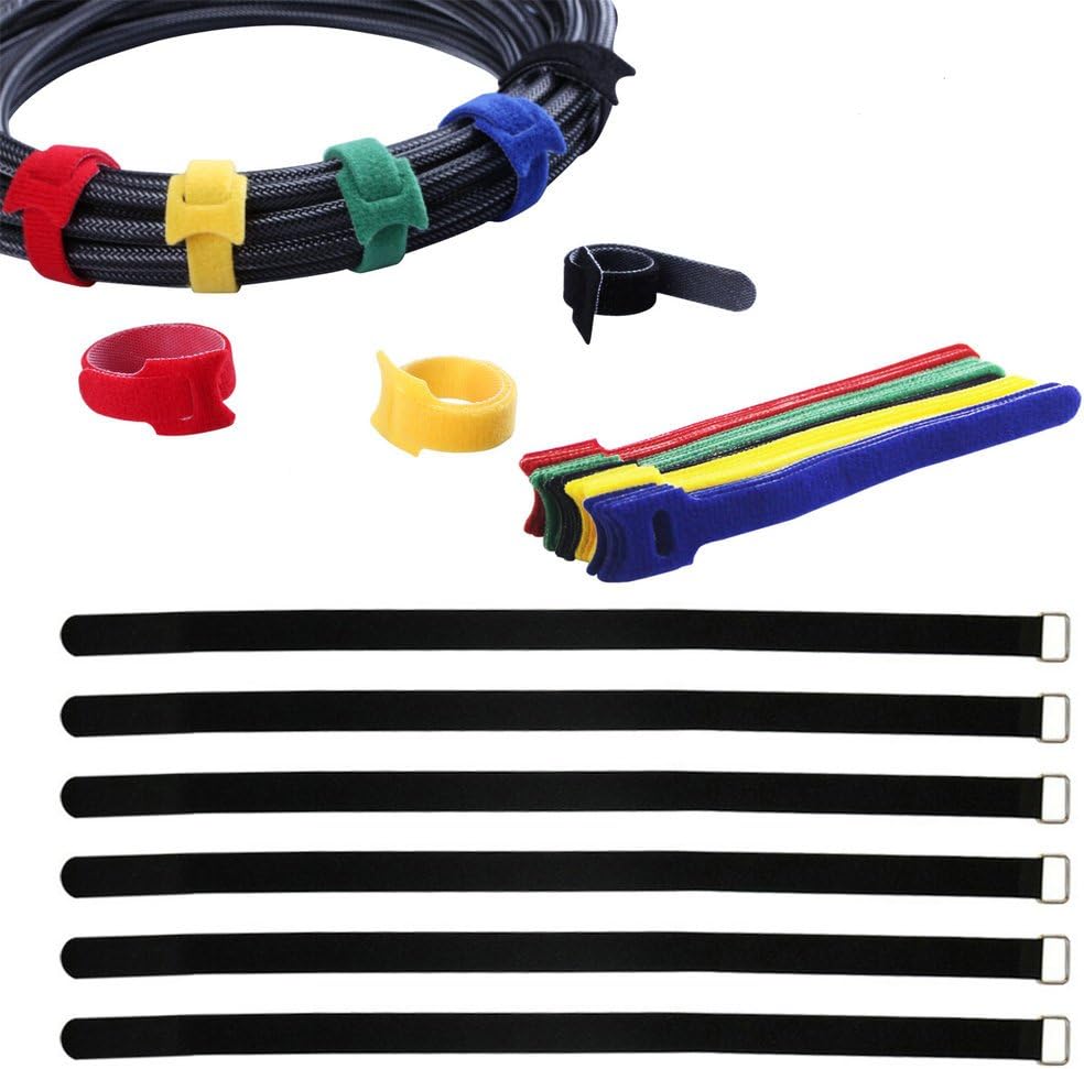 YiwerDer 36Pcs Cable Management Reusable Fastening Cable Ties Organizer, 6 Inch Microfiber Cloth Cord Ties & 12 Inch Hook and Loop Adjustable Wire Cable Straps, Assorted Colors, Multipurpose