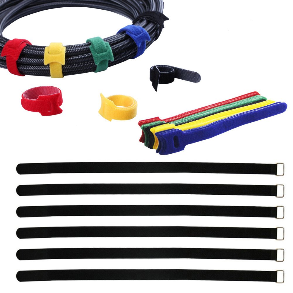 YiwerDer 36Pcs Cable Management Reusable Fastening Cable Ties Organizer, 6 Inch Microfiber Cloth Cord Ties & 12 Inch Hook and Loop Adjustable Wire Cable Straps, Assorted Colors, Multipurpose