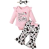 Detigee Baby Girl Cow Print Outfit Infant Cow Clothes for Girls Baby Bell Bottom Outfit Sets