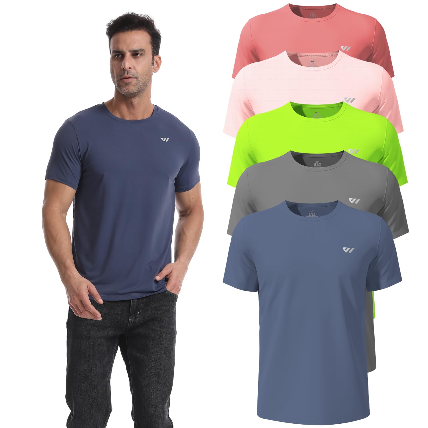 3 or 5er Pack Sport Tshirts Herren Kurzarm,Funktionsshirt Atmungsaktiv & Schnelltrocknend,Fitness Shirt für Training,Laufen,Wandern,Gym,Outdoor-Sport Rot-Rosa-Grau-GrauBlau-Grün M