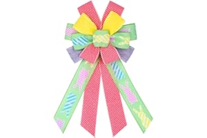 HYING Large Easter Bows for Wreath, Green Red Yellow Purple Easter Rabbits Wreath Bow for Easter Décor - Spring Burlap Bow for Front Door Indoor Outdoor Wall Easter Decoration Supplies Ornament