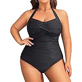 Yonique Plus Size Bathing Suit for Women One Piece Swimsuit Tummy Control Halter Tops for Women Swimwear