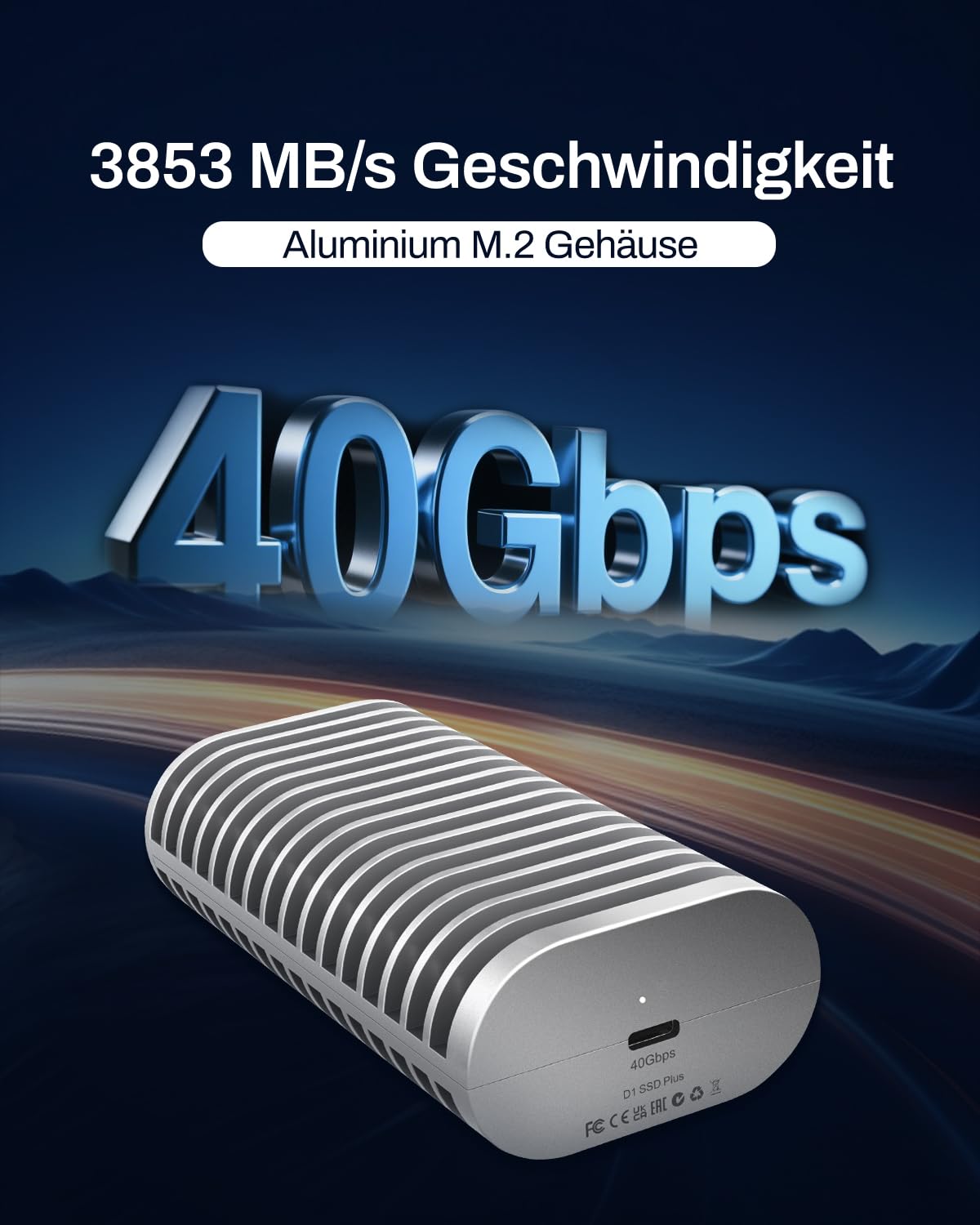 TERRAMASTER D1 SSD Plus 40Gbps M.2 NVMe SSD Gehäuse - Aluminium M.2 Gehäuse USB Typ-C, Kompatibel mit USB 4/3.2/3.1/3.0/2.0, Thunderbolt 5/4/3, Mobile App für Datensicherung inklusive (Diskless) 2