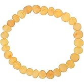 Raw Amber Bracelet for Adults Made on Elastic Band - 7 Inches - Baltic Amber Land - Hand-made From Unpolished / Certified Baltic Amber Beads (Honey)