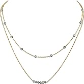 GEMSYMPHONY 2-Layer Gemstone Beads Choker Necklace, 14k Gold Plated Dainty Stackable Choker Necklaces for Women Trendy Layering, For Women Gifts