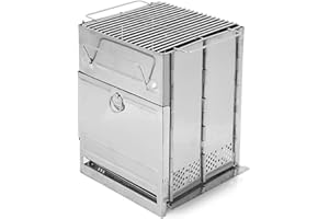 Wood Burning Folding Camp Stove Stainless Steel Grid, JEMLYD Stainless Steel Collapsible Backpacking Stove for Outdoor Cookin