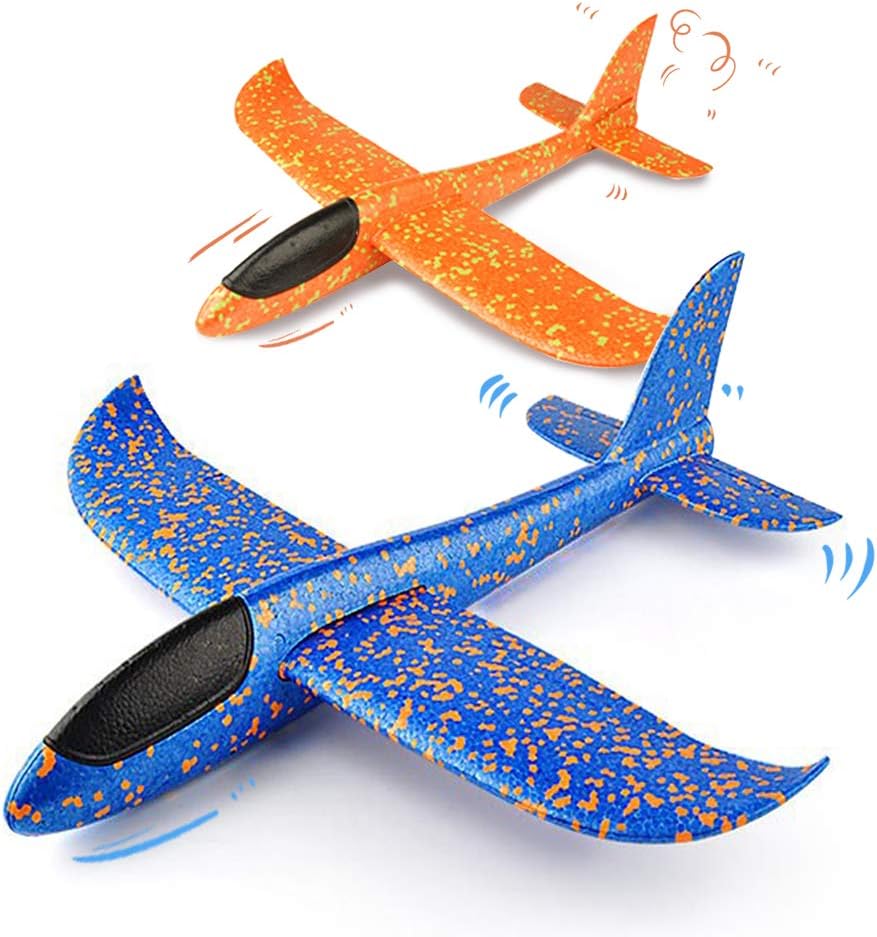 VCOSTORE Foam Glider Planes for Kids 2 Pcs Large Airplane Toys 17.3'' Polystyrene Aeroplane Toys Flying Gliders, Manual,EEP
