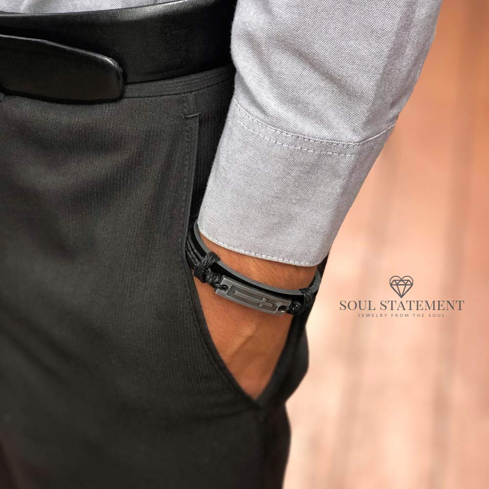 Soul Statement Leather Cross Bracelet for Teens or Men, Cool Christian Gift Ideas for Teenagers for Confirmation, Baptism, Christmas Stocking Stuffers