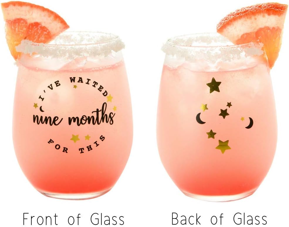 Drinking Divas – I’ve Waited Nine Months for This | Stemless Wine Glass Tumbler | Funny Gifts for Women, New Mom, Best Friend, Sister, Wife, Boss, Female Coworker | Fun Christmas, Birthday Present