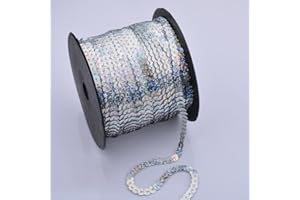 MEIHUASHENG Spangle Paillette Sequins Roll Spangle Flat,String Trim DIY Projects, Sequin String Ribbon Roll for Crafts,Embellishments,Costume Accessories(6MM,100 Yard) (Radium Silver)