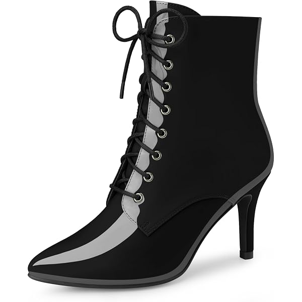 women's allnight lace-up stiletto dress booties Black Lace Up Ankle Boots Pointed Toe Stiletto Heel Dress Booties