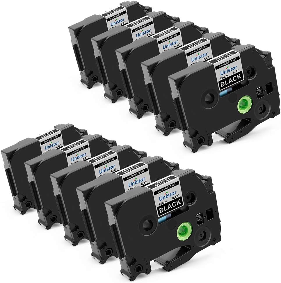 Unistar Compatible Label Tape Replacement for DYMO Label Cassette 1/2 Inch 12mm Black on White Tape D1 45013 S0720530 for Label Maker 280 160 360D 420P 450D Refill Cartridge, 5 Pack