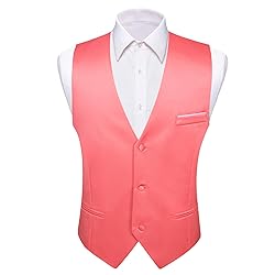 Barry.Wang Mens Coral Pink Formal Vest V-neck Slim