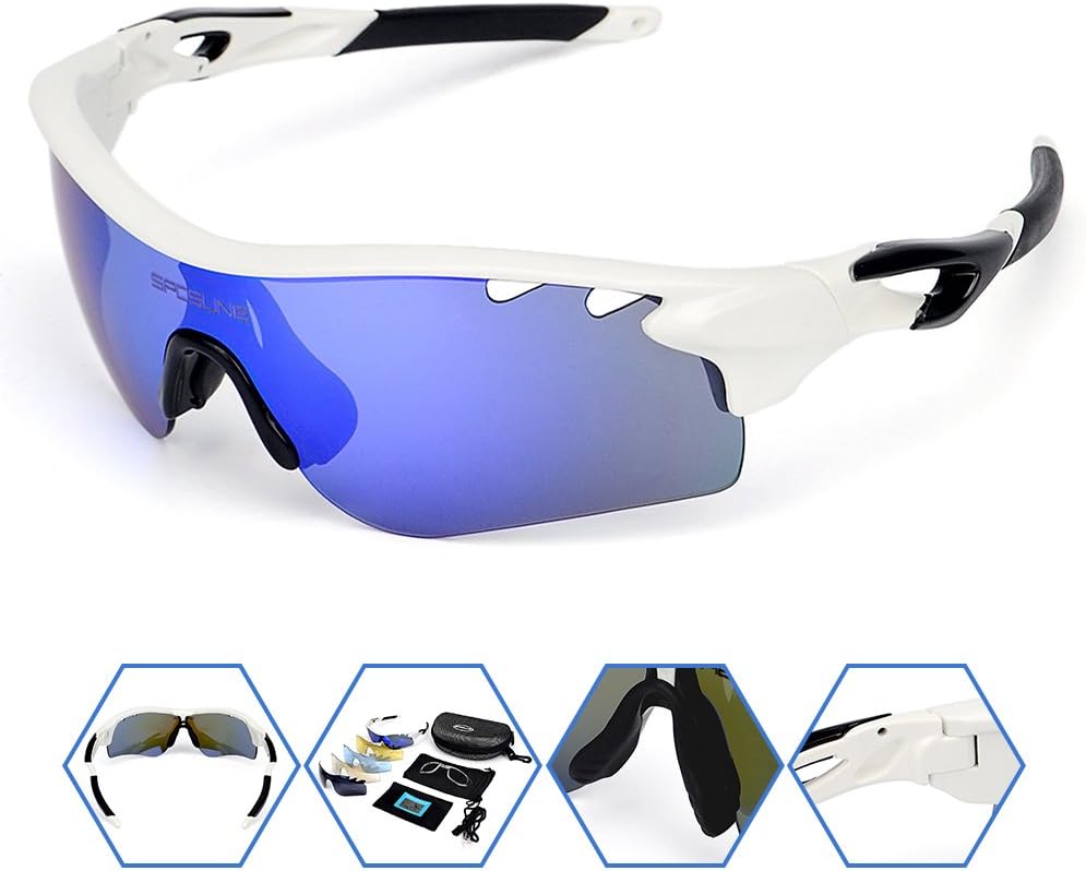 SPOSUNE Polarized Sports Sunglasses with 5 Lens for Men Women Cycling Running Baseball