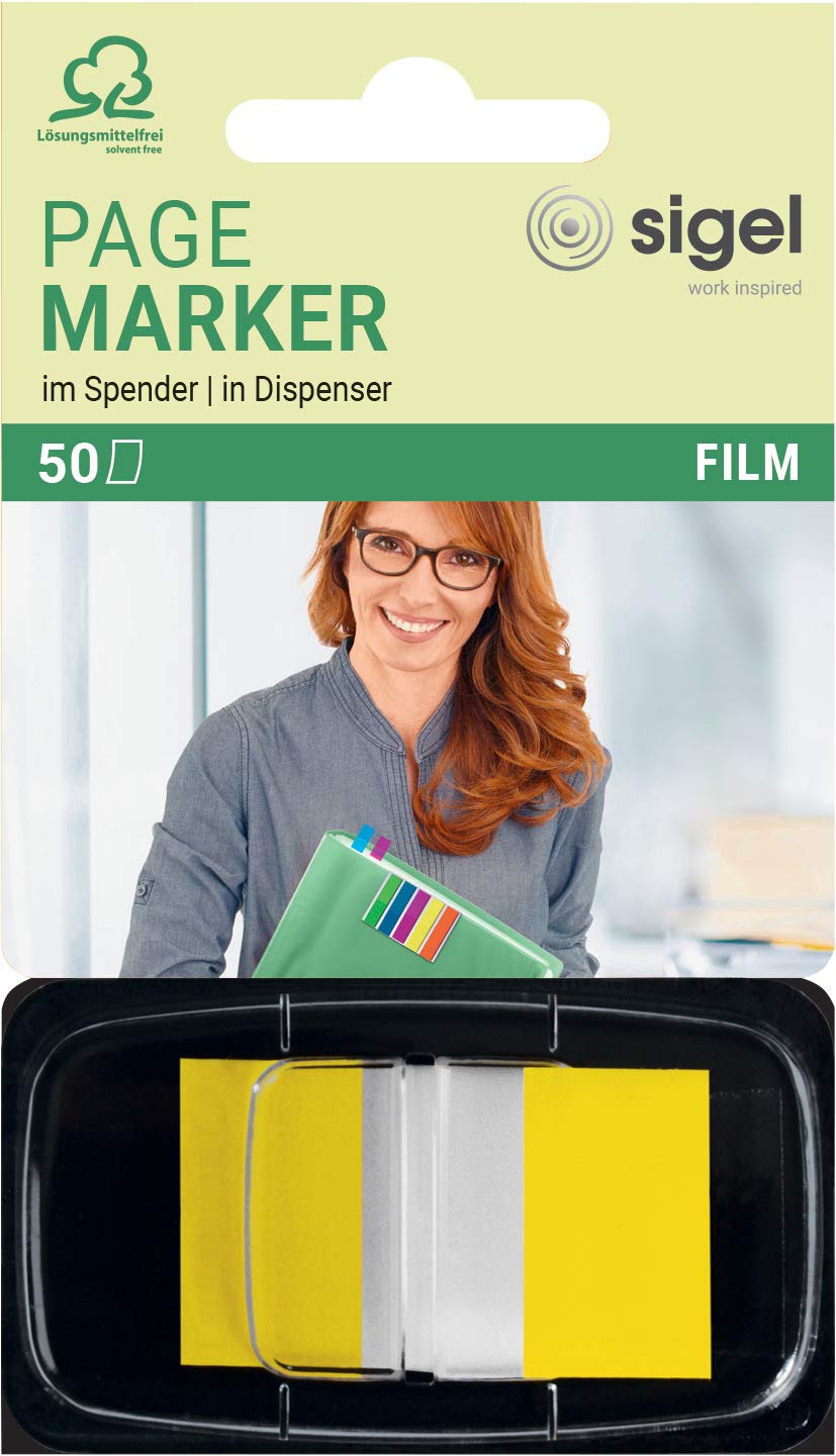 SIGEL HN490 Index Page Marker, Film, strip-size:25x43 mm, 50 strips, Yellow