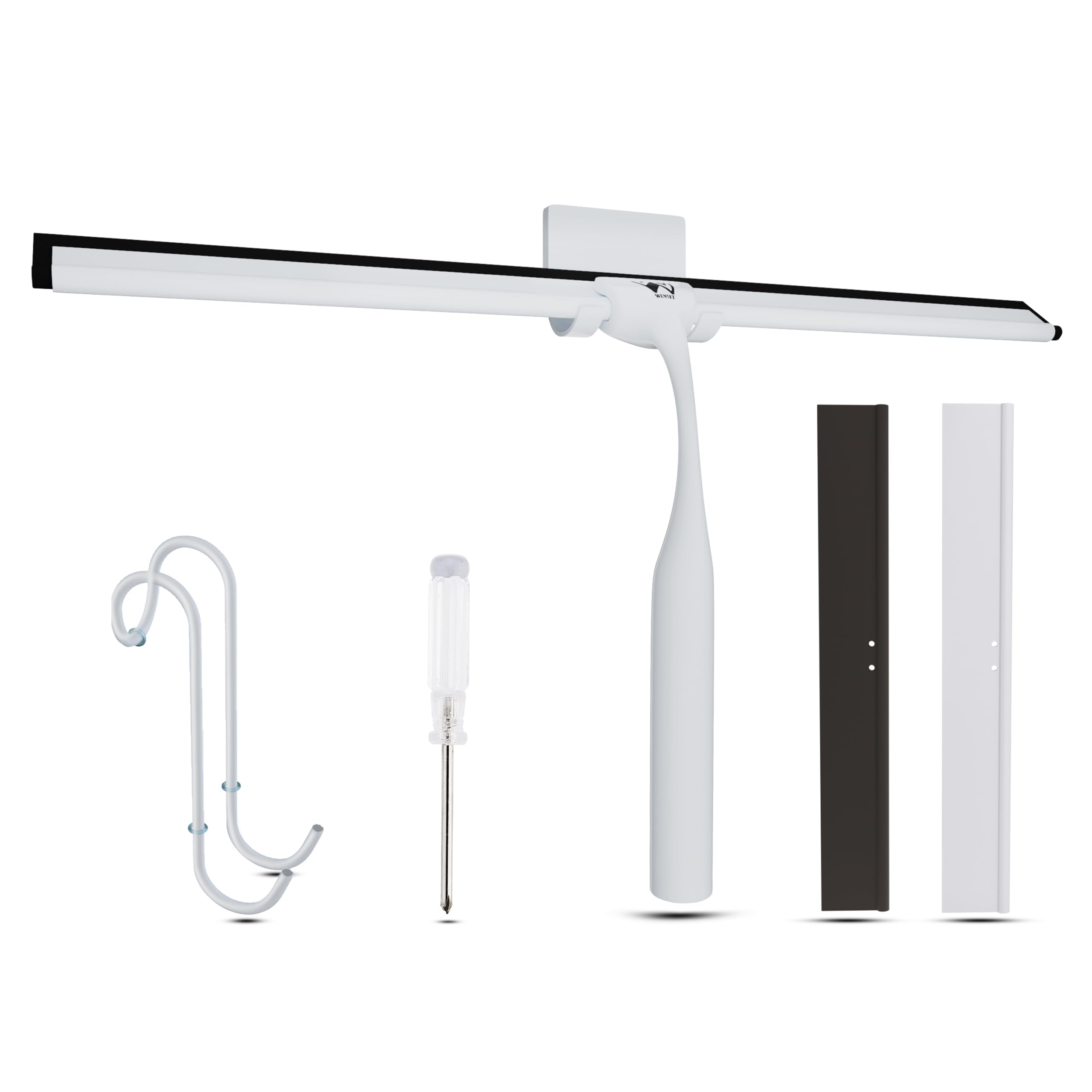 Wunset 30 cm Shower Squeegee, Large White Window Squeegee - 6 Pieces Set Including 2 Replacement Silicone Lips, Squeegee Shower Cleaner for Shower Doors and Various Smooth Surfaces (30 cm, White)