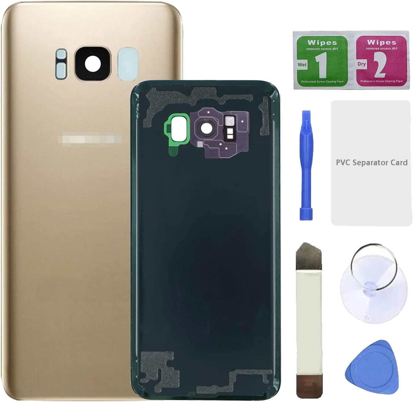 Eonpam Back Cover Glass for Samsung Galaxy S8 G950 Rear Glass Replacement with Camera Lens + Repair Kit Genuine Rear Housing (Golden)