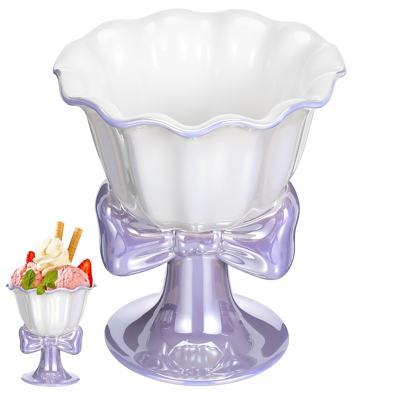 Gatuida Ice Cream Bowl: Ceramic Dessert Cup Footed Bowl Prawn Cocktail Dishes Cuisine Bow Appetizer Fruit Pudding Cup for Milk Yogurt Cereal Serving Dish