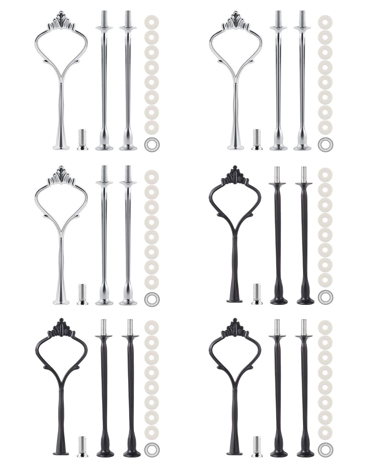 6 Set Cake Stand Fittings Kits, MSDADA 3 Tiered Tray Hardware for Cake Stand Mold Crown 3 Tier Cake Holder Hardware for Wedding Party Making Resin Cupcake Dessert Platter Serving Stand(Silver&Black)