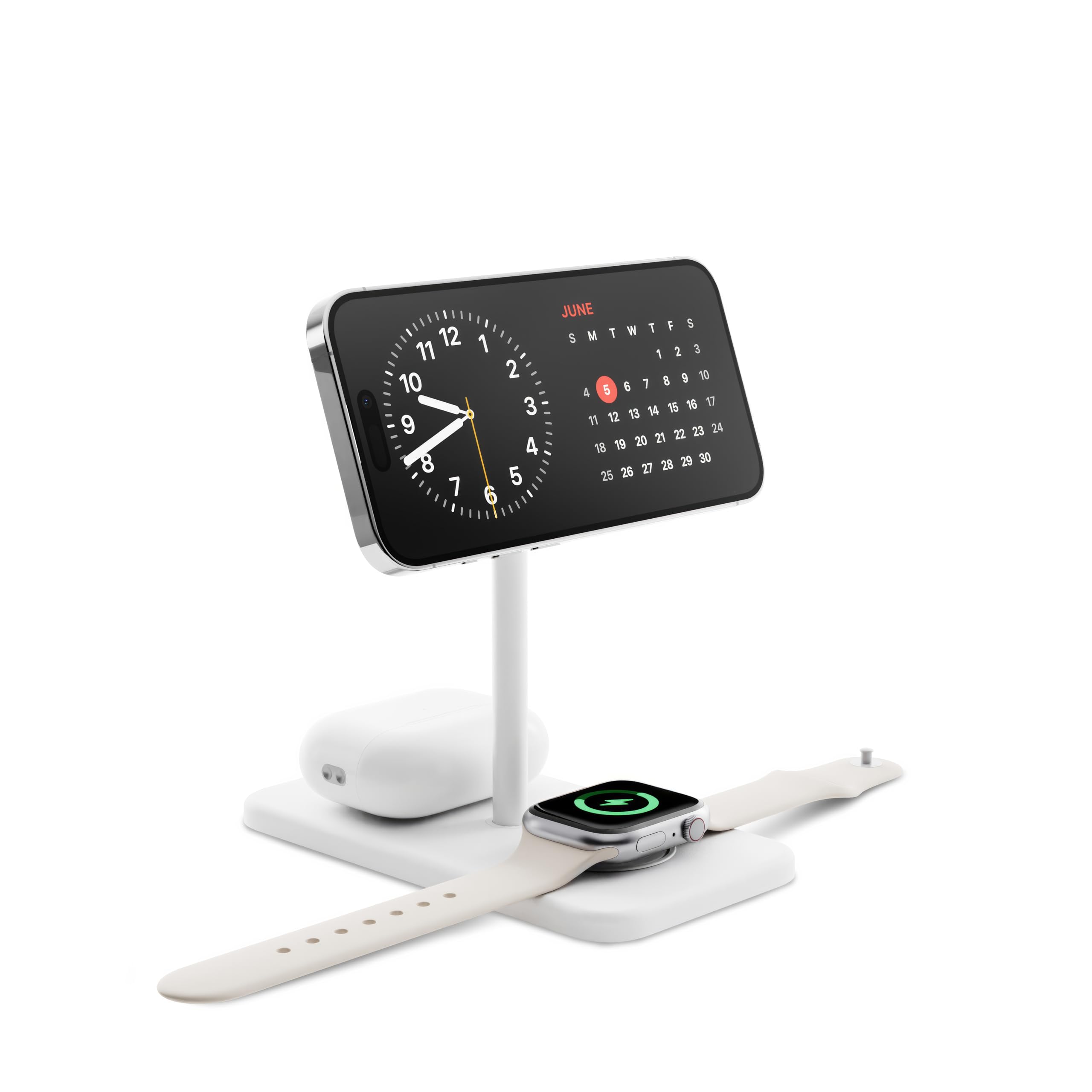 Twelve South HiRise 3 Deluxe Twelve South 3-in-1 MagSafe + Qi2 Charging Stand for iPhone, Watch, and AirPods, White