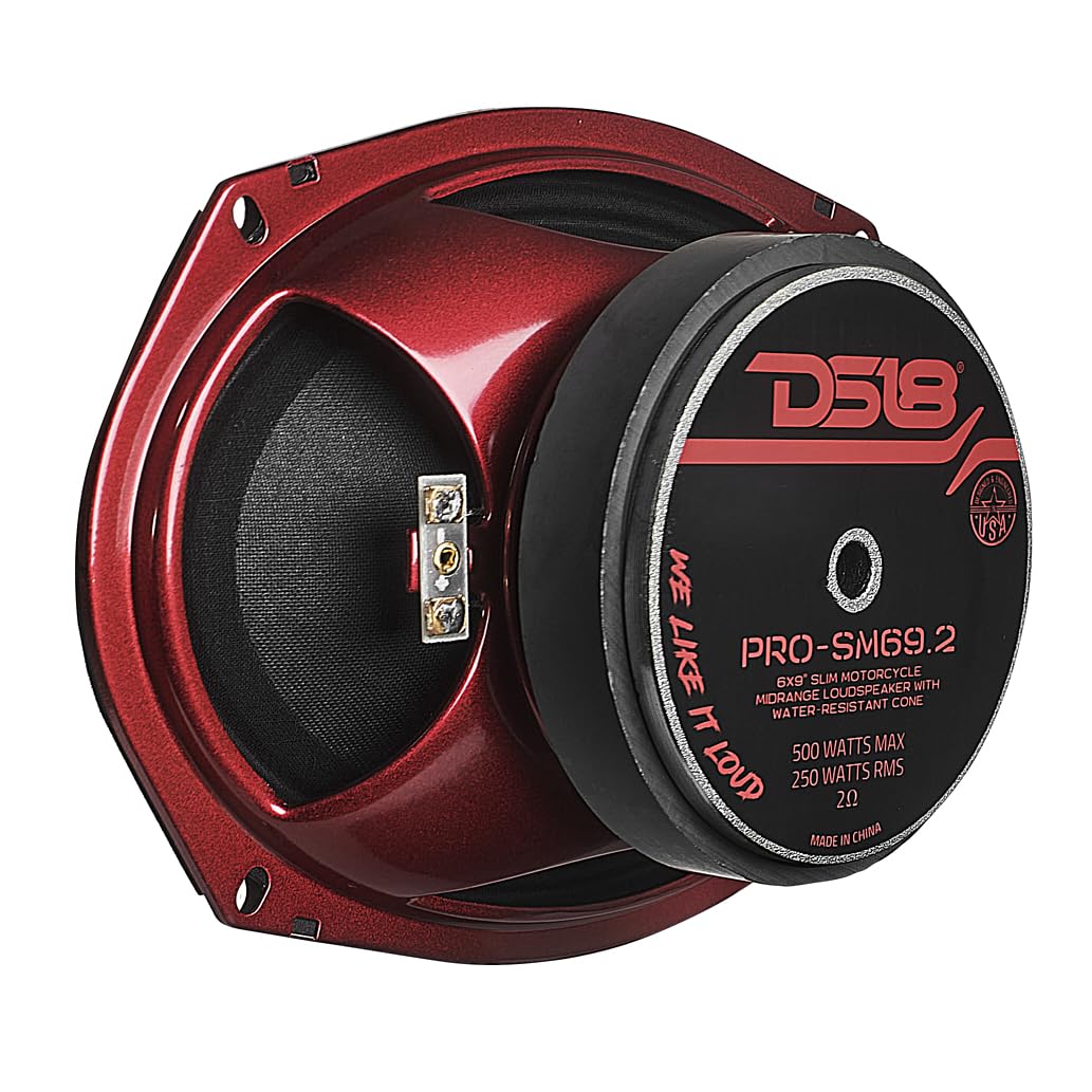 DS18 PRO-SM69.2 6x9 Shallow Water Resistant Cone Mid-Range Loudspeaker 500W Max Power, 250W RMS, 2 Ohms - Perfect for Motorcycle Applications (1 Speaker)
