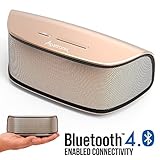 Bluetooth Speakers, Alpatronix AX420 Universal HD 10W Portable Rechargeable Wireless Stereo Bluetooth Speaker w/ Mic, Subwoofer, Volume/Playback Controls for Smartphones, Tablets & Computers - Gold