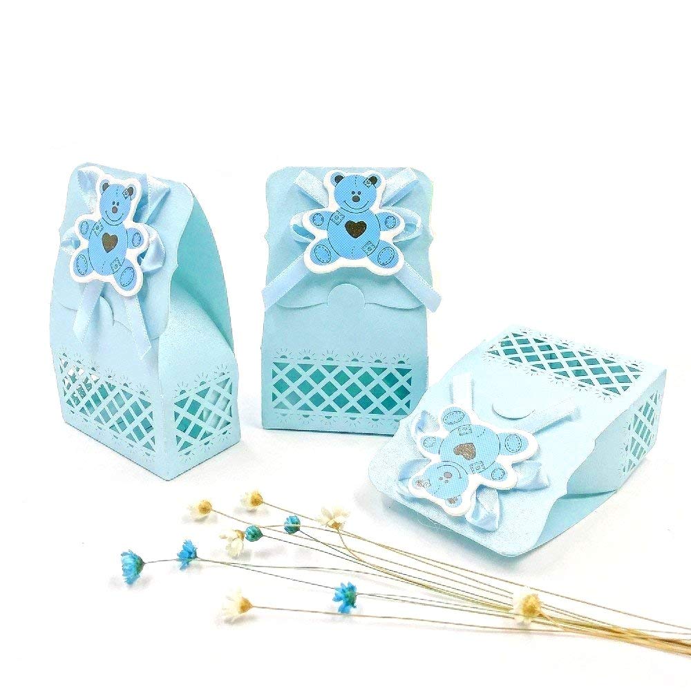 JZK 24 Blue baby shower favour box boy sweet box for baby boy birthday party christening baptism newborn party
