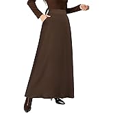 POPZONE Women's Knit Maxi Skirt Fall Winter Casual Ribbed Long Skirts with Pockets Elastic High Waist Elegant Office Skirts