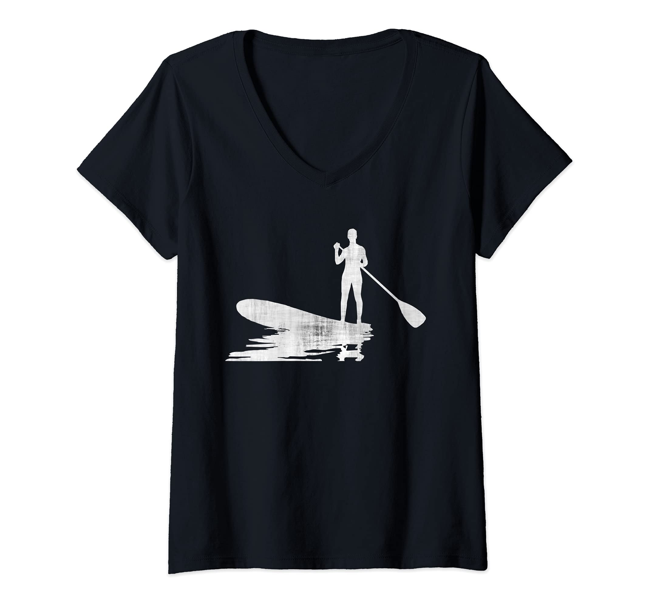 Womens STAND UP PADDLE, PADDLING, SUP, PADDLEBOARDING, IN THE DARK V-Neck T-Shirt