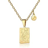 Zodiac Sign Necklace for Women Constellation Tarot Card Pendant Double Sided Gold Stainless Steel Waterproof NonTarnish Friendship Jewelry Gift