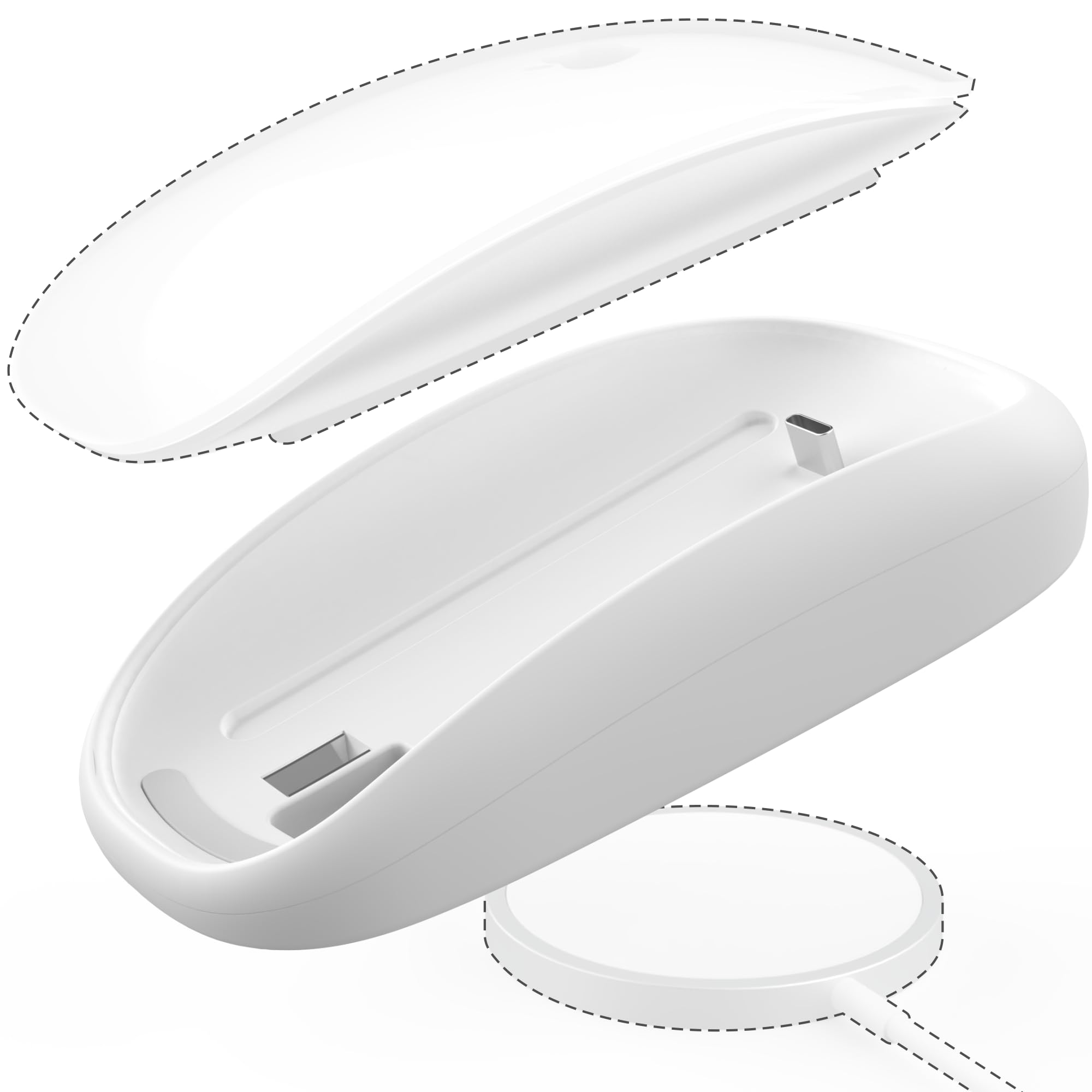 Photo 1 of TATOFY Mouse Charger Compatible with Magic Mouse 2 (USB-C) Grip with Wireless Charging Support, Ergonomic Base (White)