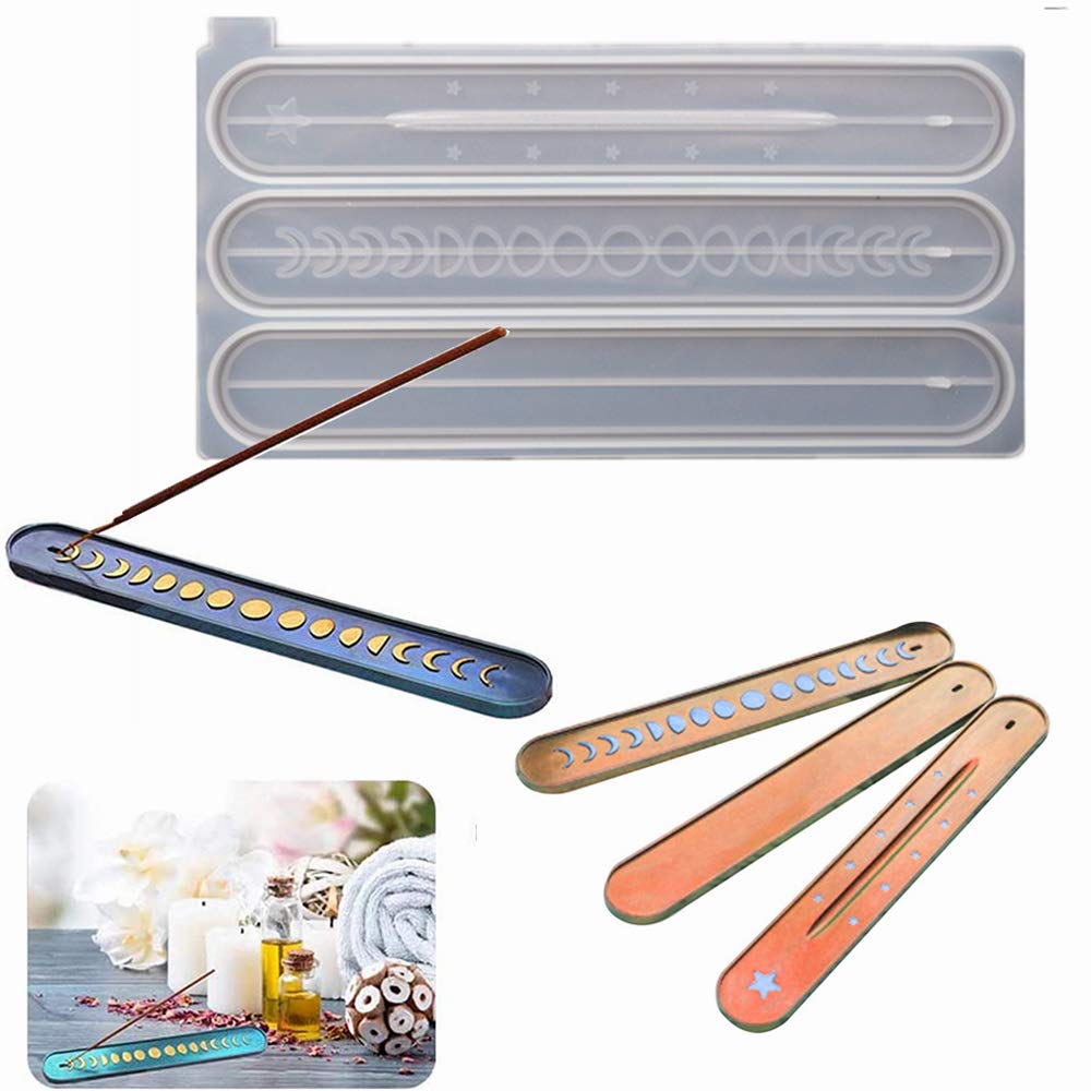 Incense Hold Resin Molds Moon Phase Incense Burner Container Epoxy Resin Casting Mold Silicone Incense Sticks Ashes Catcher Mold for DIY Craft Jewelry Making Worship Relax Home Decor