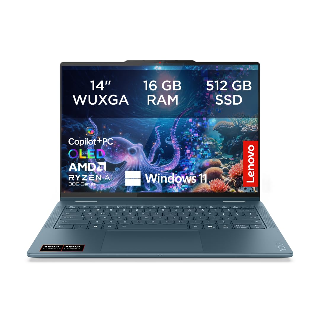 Lenovo Yoga 7 2in1 Laptop | Copilot+PC | 14"WUXGA OLED | AMD Ryzen AI 7 350 | 16GB RAM | 512GB SSD | AMD Radeon 860M | Win11 | QWERTZ | Tidal Teal | 3 Monate Premium Care | inkl.Hülle Exkl. bei Amazon
