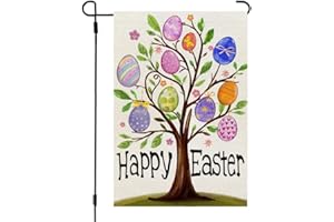 CROWNED BEAUTY Happy Easter Egg Tree Garden Flag 12x18 Inch Double Sided for Outside Small Burlap Holiday Yard Flag