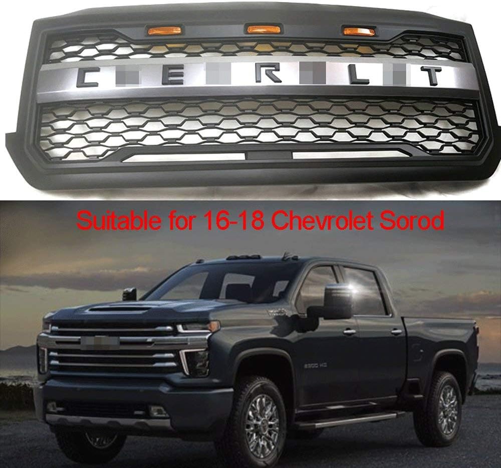 TERMALY Compatible with/Replacement for Front Grille Inserts For 16-18 Chevrolet Solodes, Silverado1500 With Lights Radiator Grille, Car Front Grille,Matteblack