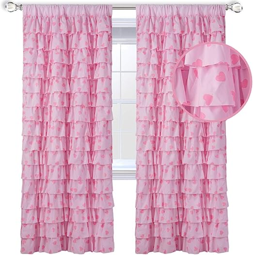 Amazon Com Westweir Pink Ruffle Curtains Set Of 2 Panels Heart