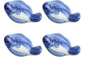 KALLORY 4pcs Ceramic Chopsticks Rest Set Blue Fish Design Multifunctional Chopstick Holders for Dining Table
