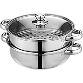 Steamer Pot for Cooking 11 inch Stainless Steel, 2-tier Multipurpose 18/8 Stainless Steel Steam Pot Cookware with Lid for Veg