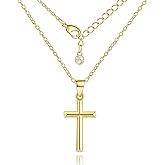 ENROSE 14K Gold Cross Necklace for Women Small Cross Necklace for Women 14K Gold Necklaces for Womens Trendy Modern Minimalist Inspiration Golden Jewelry for Womens Crosses Pendant (A-Cross)