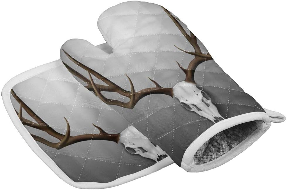 2 Pieces Extra Long Thick Oven Mitts and Pot Holders-Deer Bone,Non-Slip Heat Resistance Cooking Gloves for Home Kitchen BBQ