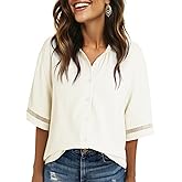 Dokotoo Womens Summer Tops Dressy Casual V Neck Short Sleeve Shirts Solid Button Down Blouses Tops