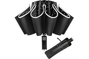 DSDCDJ Automatic Travel Umbrella Windproof with 360° Reflective Stripe - UPF 50+ Sun Rain Protection, Compact Reverse Folding