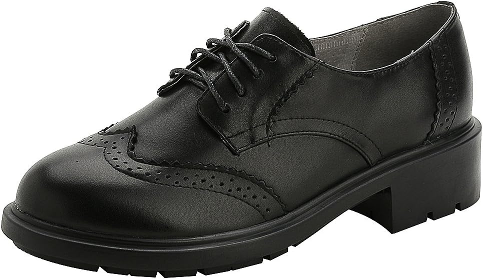 rismartWomen's Dress Oxfords Leather Round Toe Lace up Business Formal Brogues Shoes
