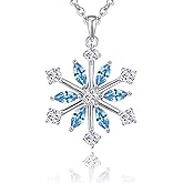 JO WISDOM 925 Sterling Silver White/Blue CZ Winter Frozen Large Snowflake Necklace Pendant