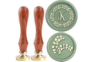 YOLAKIS Initial K Wax Seal Stamp Olive Alphabet K Sealing Stamp and Eucalyptus Wax Stamp Brass Head Decorate Christmas Cards Envelope Gift Wrap Wedding Theme Party Invitation (K)