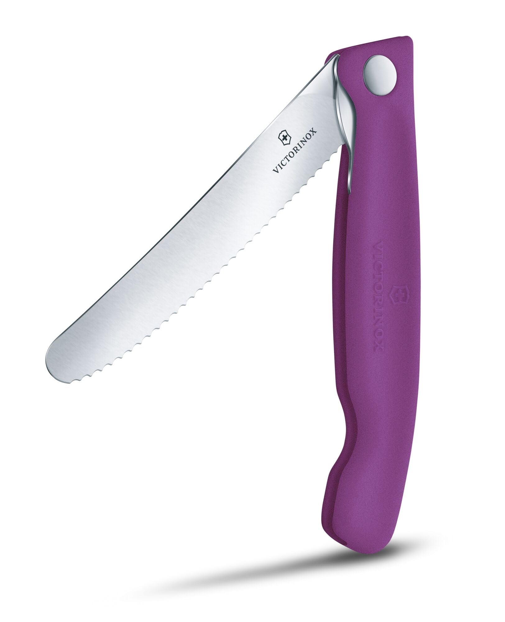 Victorinox Swiss Classic Faltbares Picknick-Messer für Wanderungen, Obst, Gemüse, Brötchen, Wurst, mit Wellenschliff, Extra Scharf, Violet