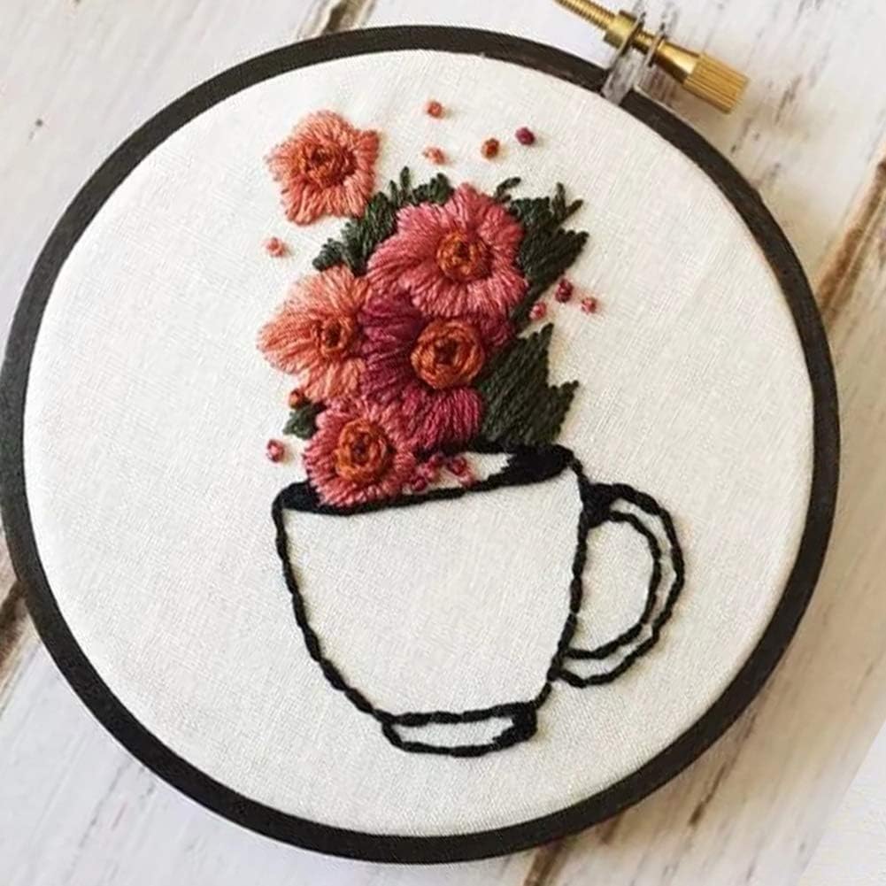Embroidery Starter Kit with Pattern, DIY Full Range of Embroidery Kit for Beginners, Cross-Stitch Kits Include Bamboo Embroidery Hoops