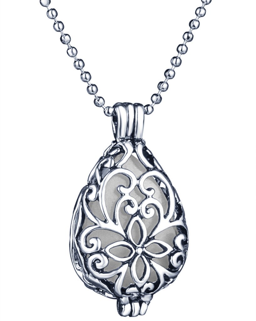 Yumilok Magical Water Drop Heart Luminous Pendant Alloy Open Locket Necklace for Womens/Girls, Fluorescent Blue