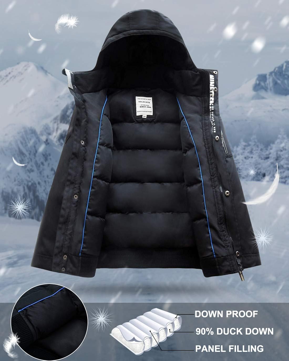 SOLOCOTE Kids Boys Winter Down Jacket Waterproof Thick Heavyweight Warm Hooded Parka Coats Windbreaker: Clothing